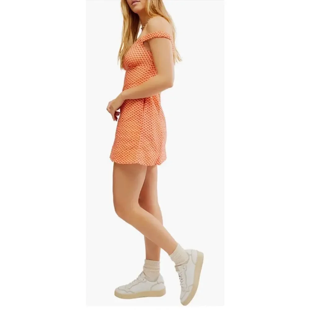 Free People Berry Kiss Mini Dress NWT Small Orange Floral Off Shoulder Boho - Picture 3 of 16